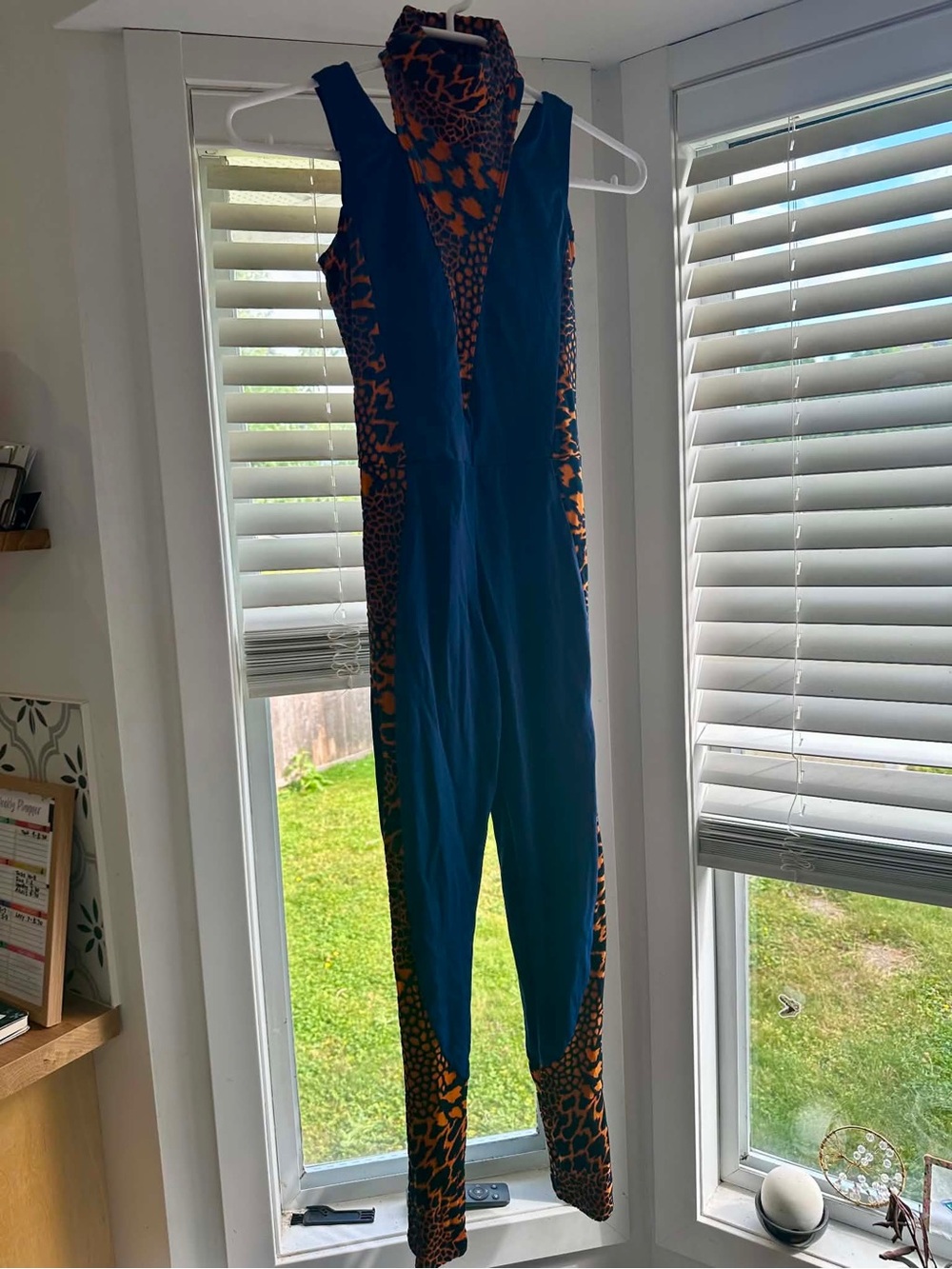 Weissman Blue and Orange Dance Unitard with Animal Print Panels MC